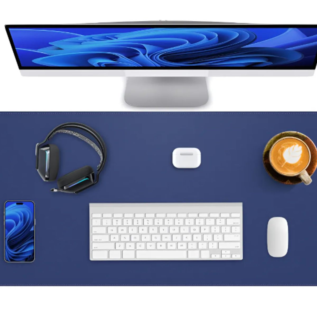 GENERICO - Alfombrilla Mousepad De Cuero Impermeable Reversible 80x40 AZUL MARINO