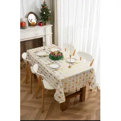 GENERICO - Mantel Impermeable Rectangular Decoración Navidad 220x140 Mantel Blanco