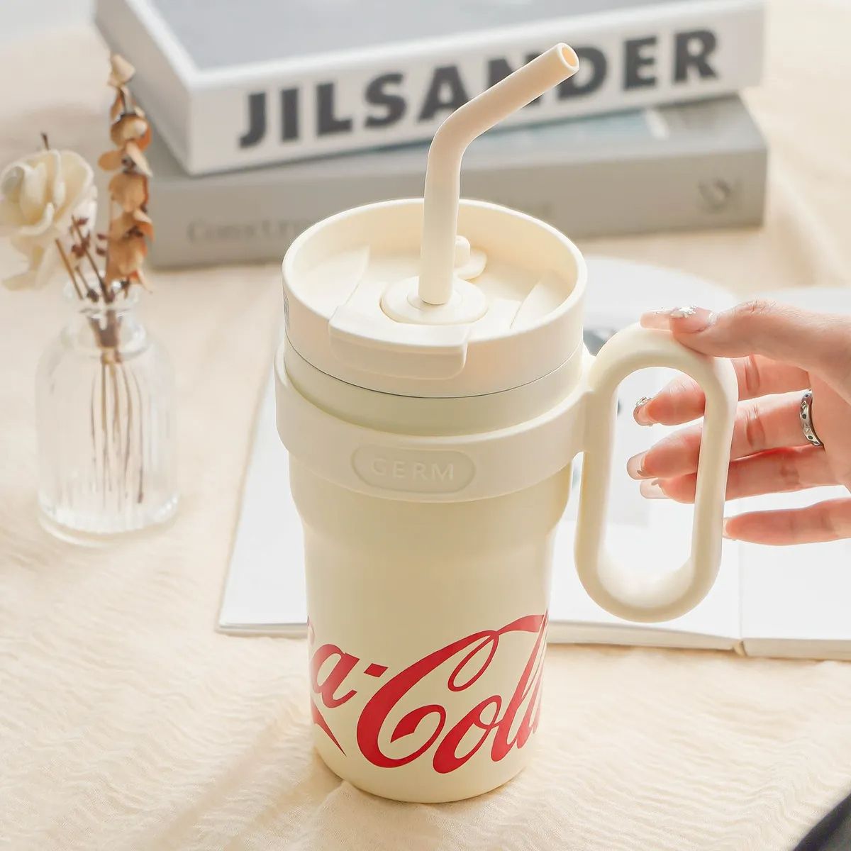 COCA COLA - COCA COLA Germ Termo Mug De 1100ml Vaso Térmico Agua Mega Tumbler Clásico Frío O Caliente Blanco