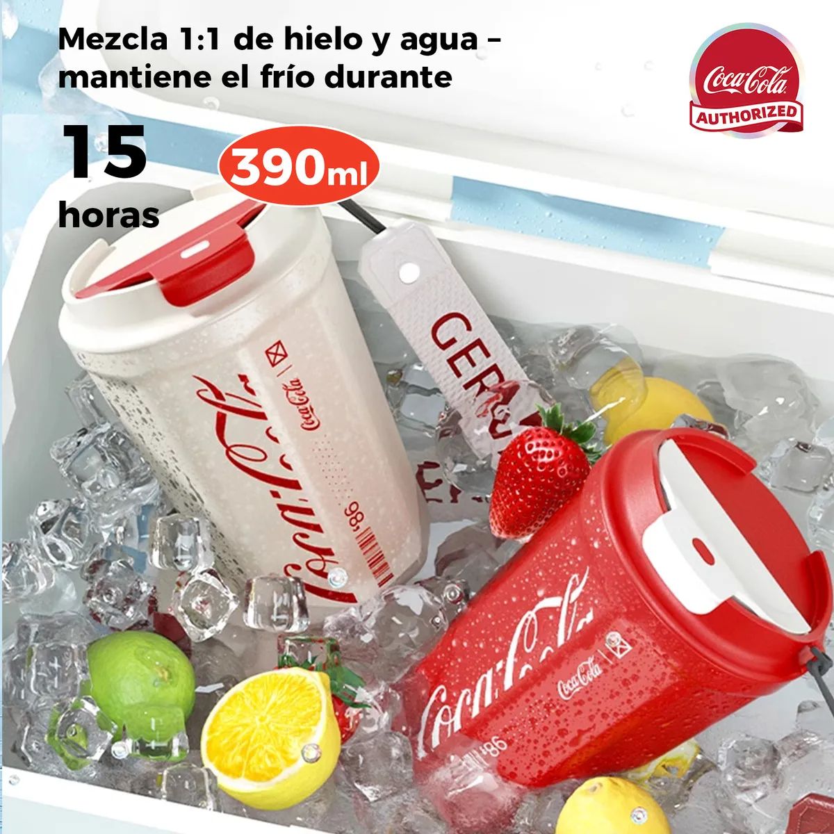 COCA COLA - COCA COLA Germ Termo Taza de Café Frío O Caliente Vaso Térmico, 390 ML Blanco