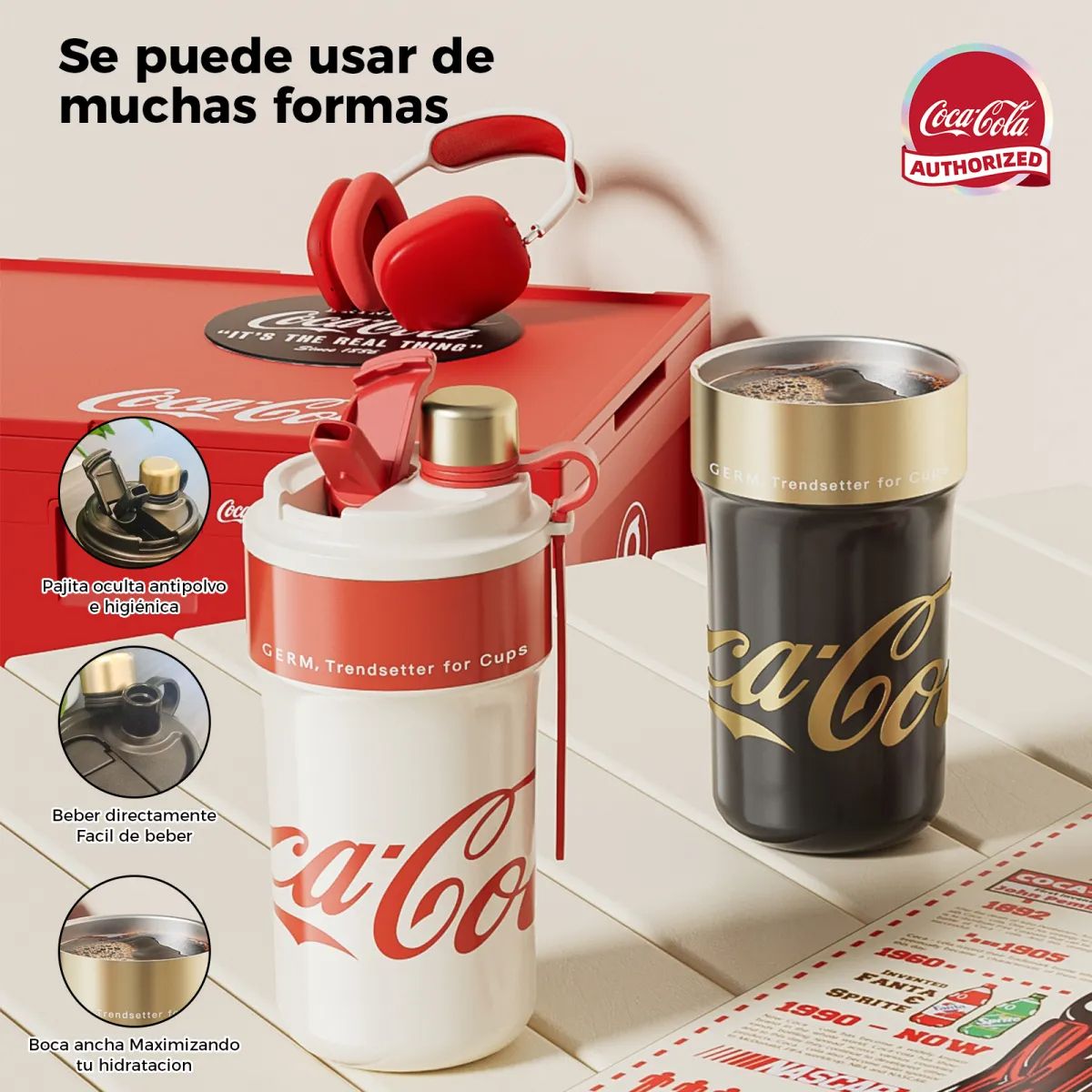COCA COLA - COCA COLA GERM Termo Paipai Clásico Oficial 650ml Frío O Caliente Vaso Térmico Negro