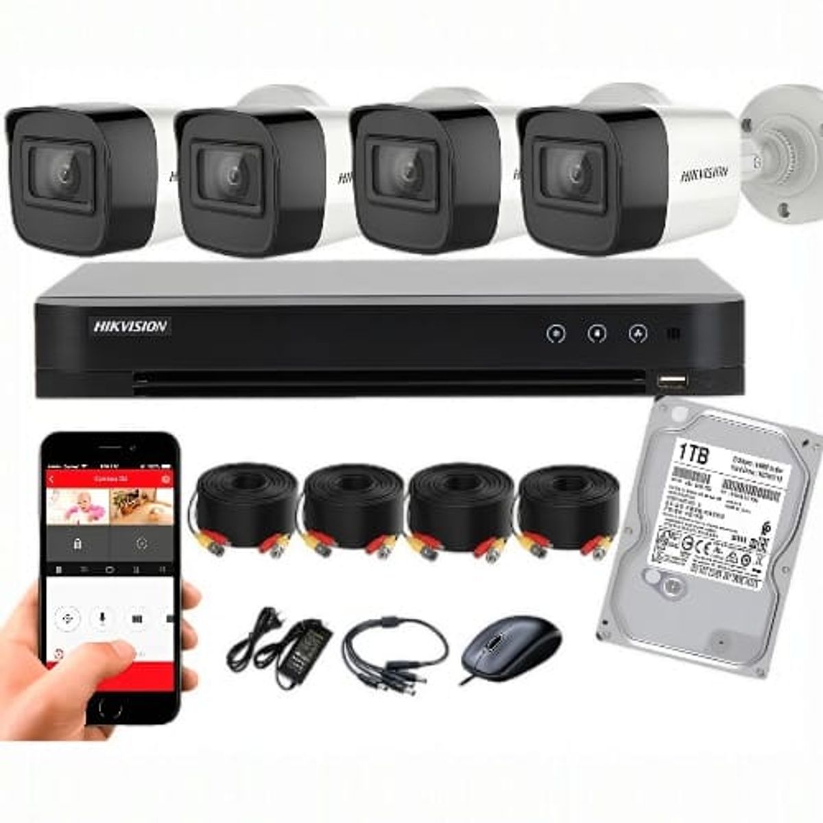 HIKVISION - Kit 4 Cámaras Hikvision Full HD 1080p Lite 4 Bala Exterior+Disco Duro 1tb