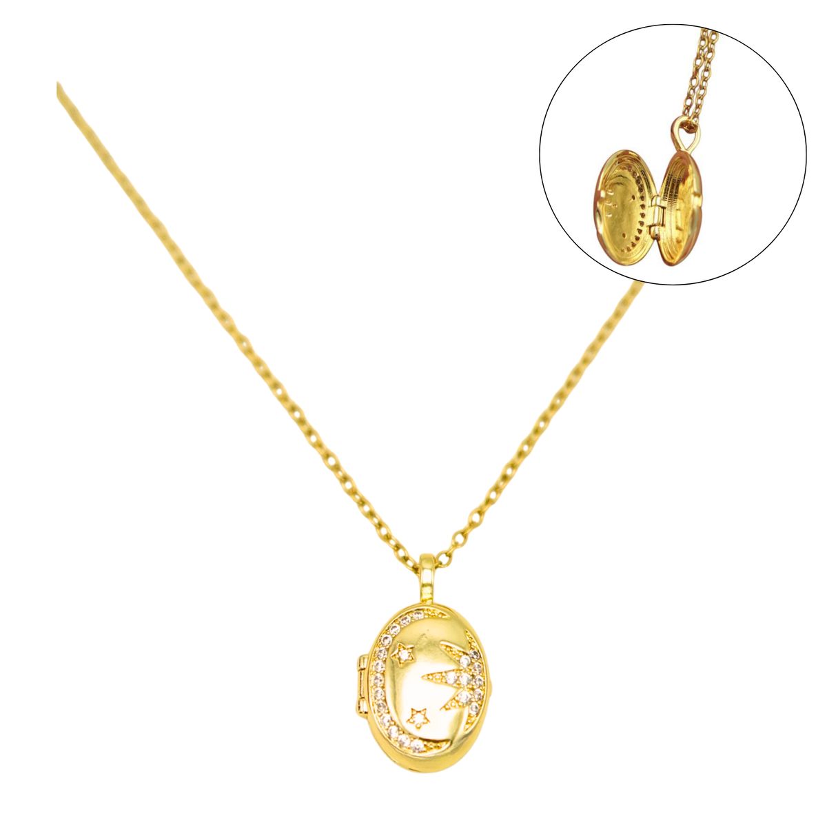 ELBAULDEJUMA - Relicario Lilian luna estrella zirconias Chapado en oro 18k