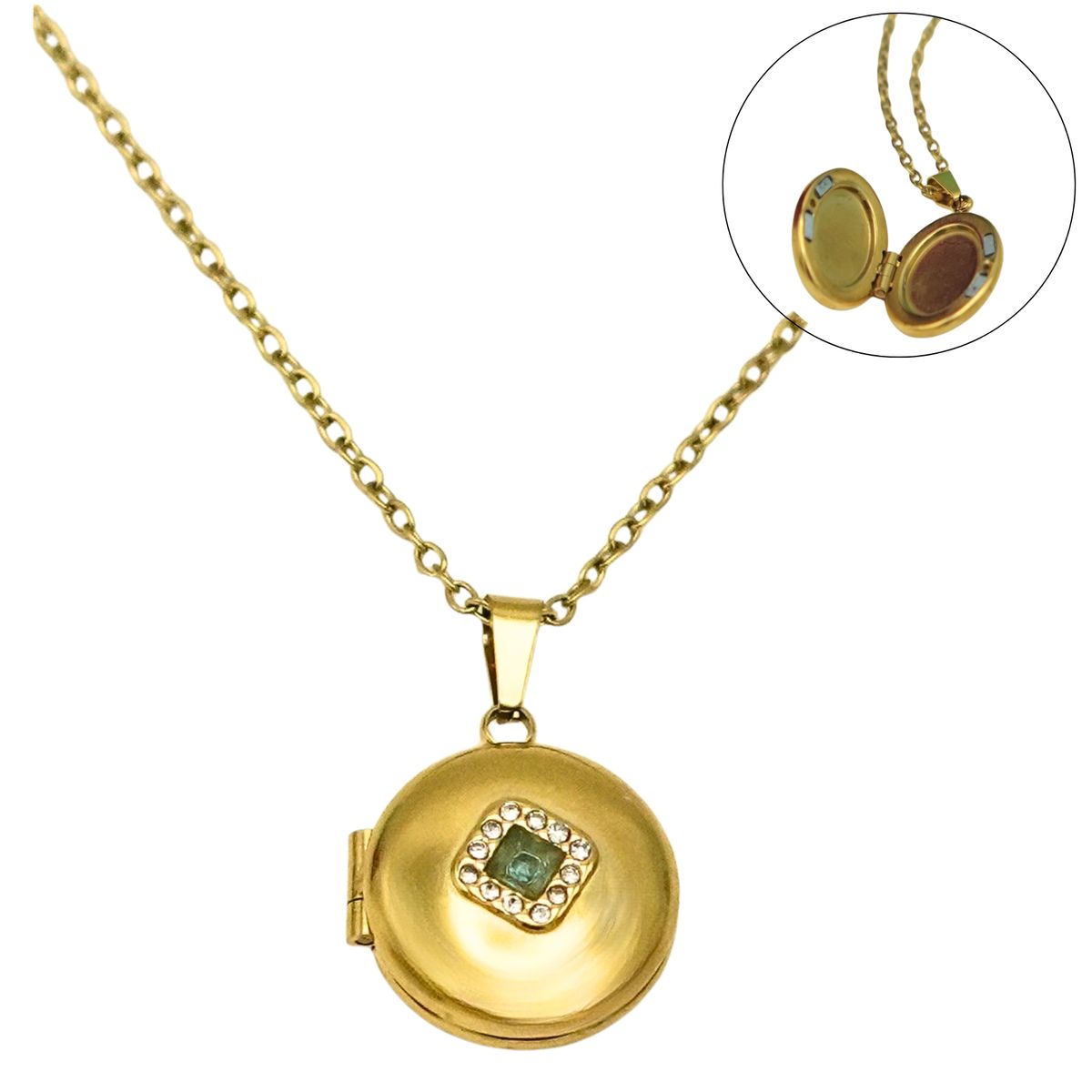 ELBAULDEJUMA - Relicario Alicia redondo zirconias magnetico chapado oro 18k