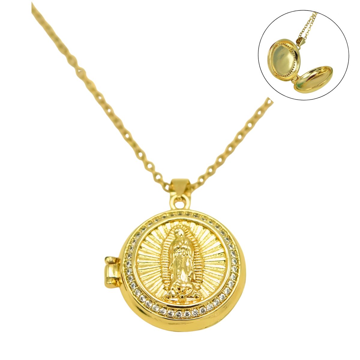 ELBAULDEJUMA - Relicario virgen Maria zirconias chapado en oro 18k