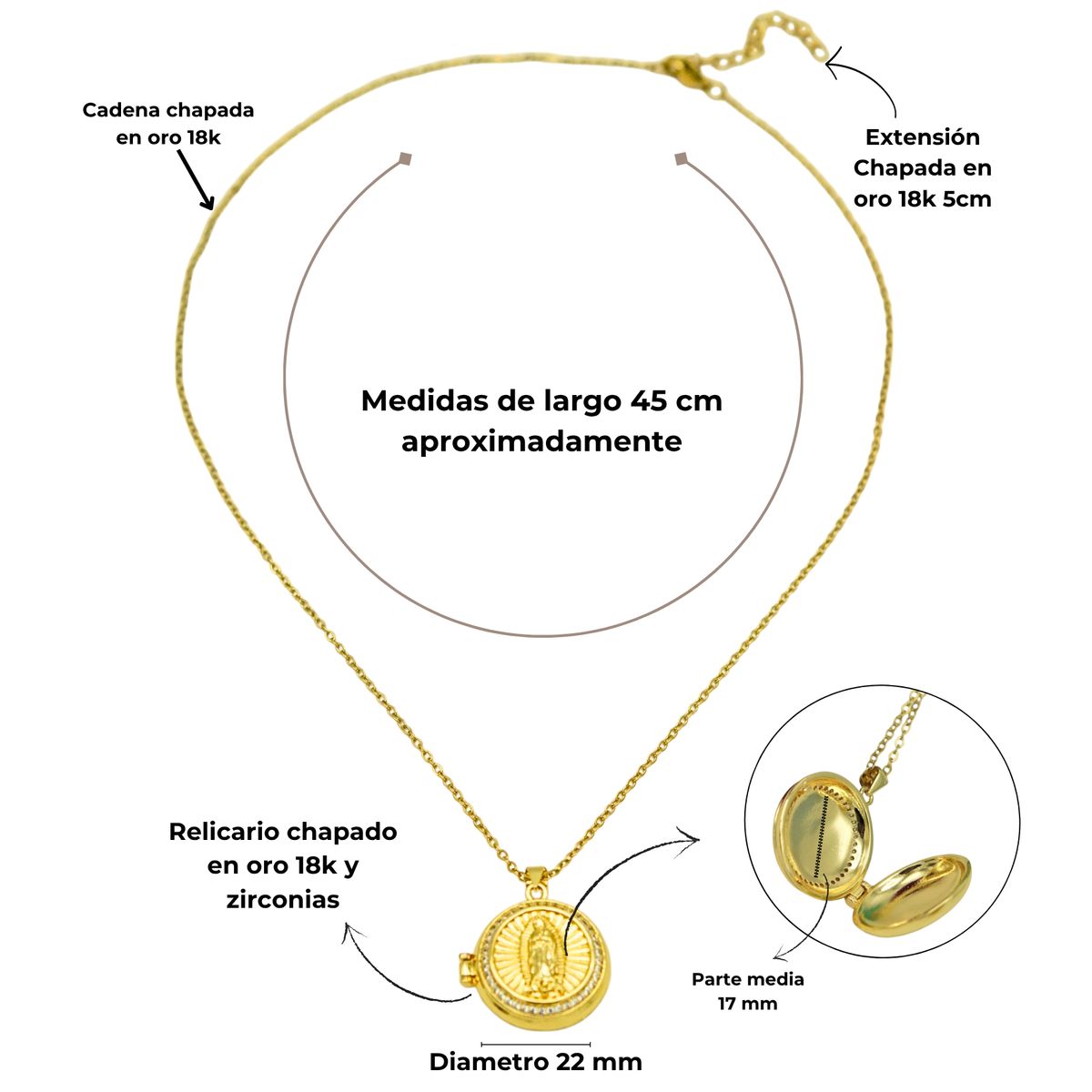 ELBAULDEJUMA - Relicario virgen Maria zirconias chapado en oro 18k