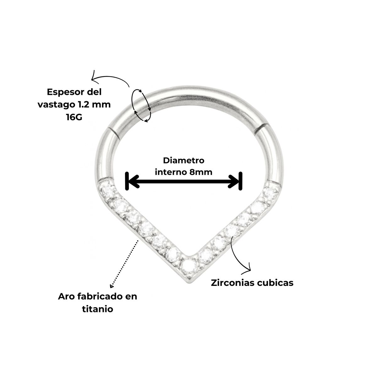 ELBAULDEJUMA - Piercing septum daith lagrima 8mm 16g  titanio ASTM F 136