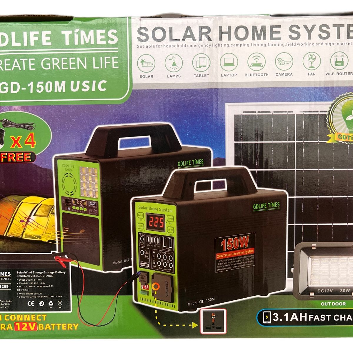 GENERICO - Generador Solar Portátil 150W con Panel Solar de 45W Batería de 160Wh