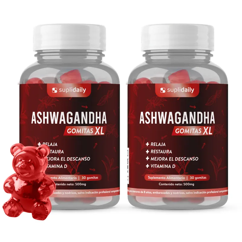 SUPLIDAILY - Ashwagandha KSM-66 Gomitas Vitamina D 450mg Antiestrés Suplidaily PACK X2
