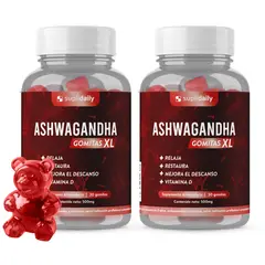 SUPLIDAILY - Ashwagandha KSM-66 Gomitas Vitamina D 450mg Antiestrés PACK X2