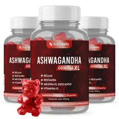 SUPLIDAILY - Ashwagandha KSM-66 Gomitas Vitamina D 450mg Antiestrés PACK X3