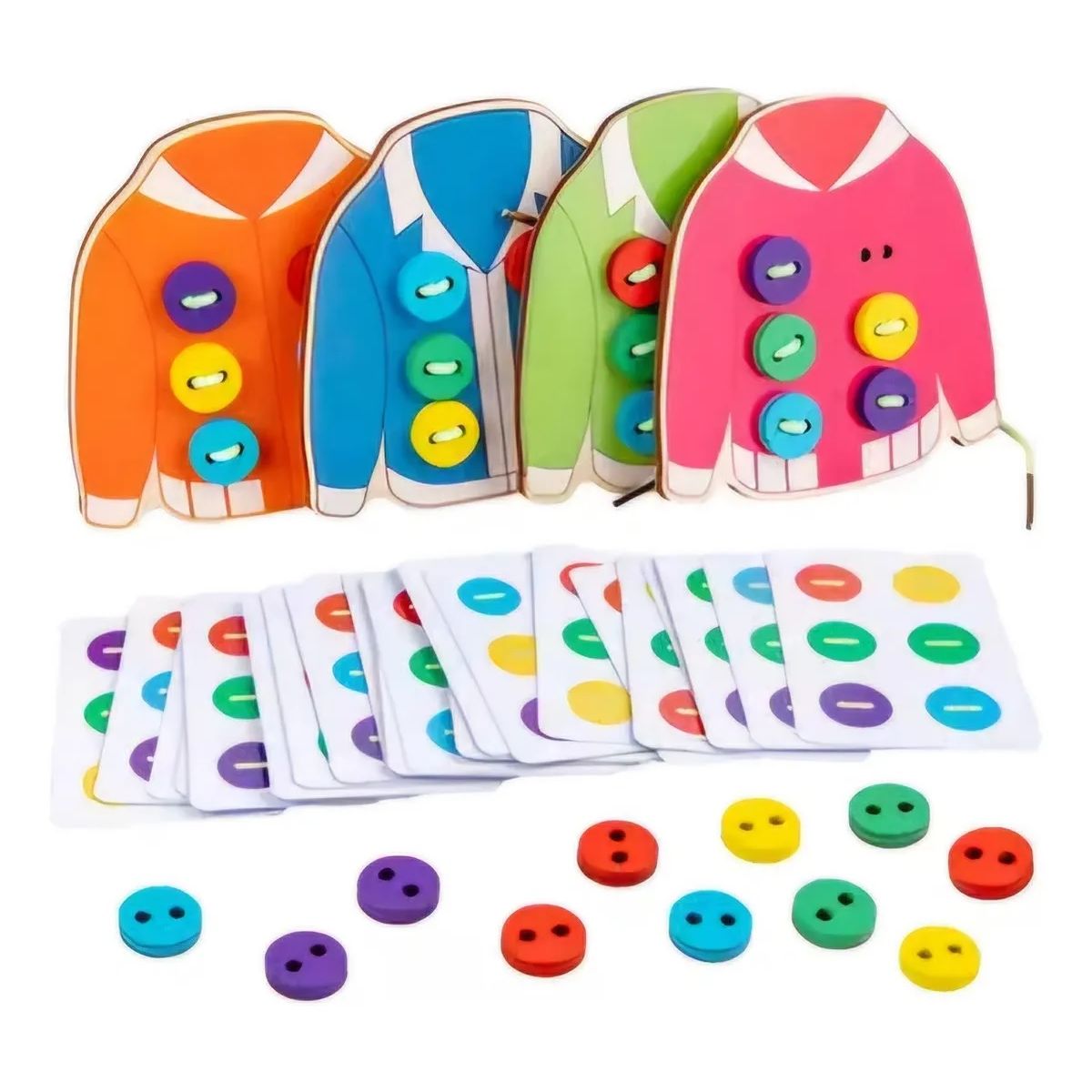 GENERICO - Juego De Motricidad Enhebrar Botones Montessori 4 Suéteres