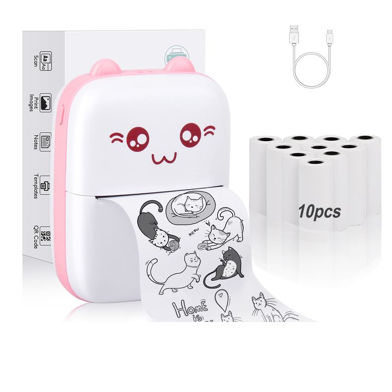 BITART - Mini Impresora Térmica Gatita Bluetooth 200dpi 10 Rollos
