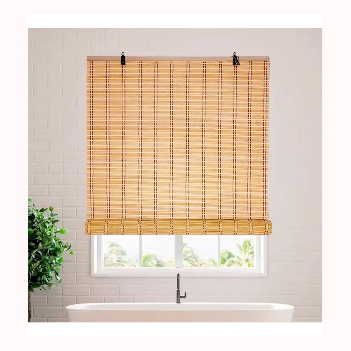 GENERICO - Cortina de bambú persiana roller enrollable Unicolor