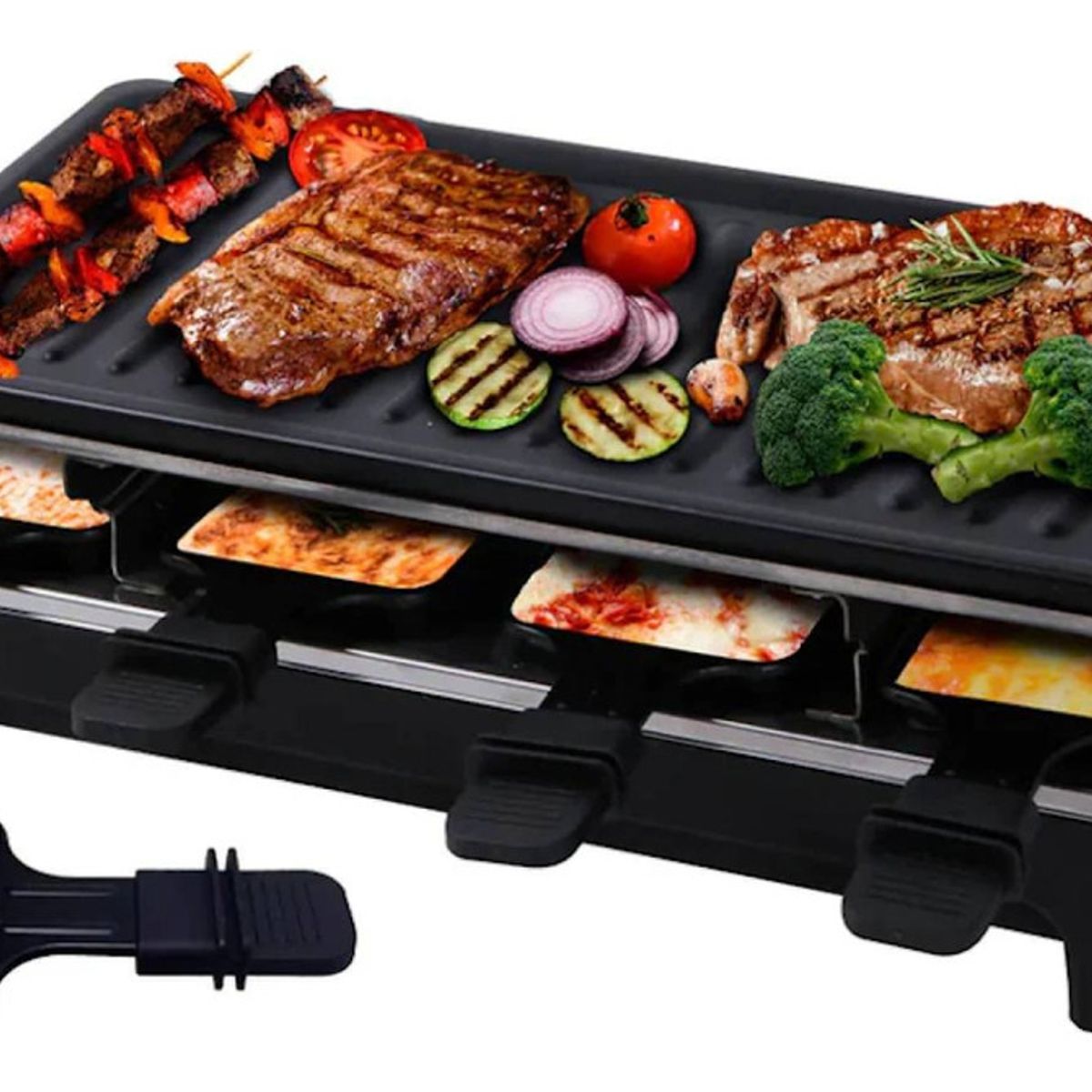 METEX - Raclette Eléctrica 2 En 1 Sin Humo 8 Personas 1500w Negro