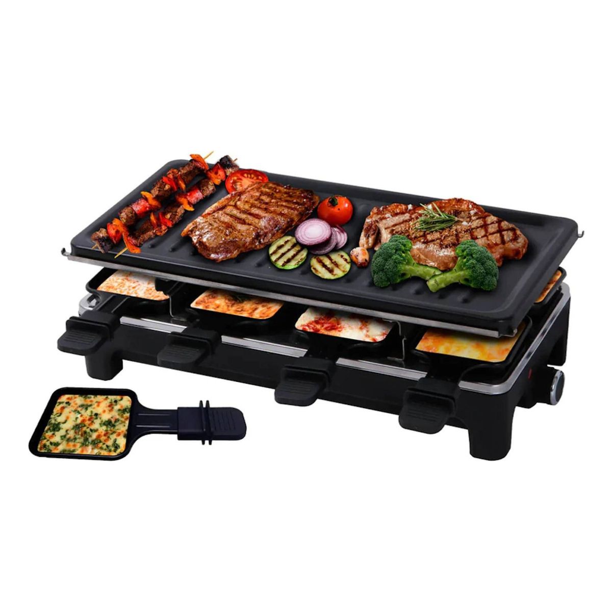 METEX - Raclette Eléctrica 2 En 1 Sin Humo 8 Personas 1500w Negro