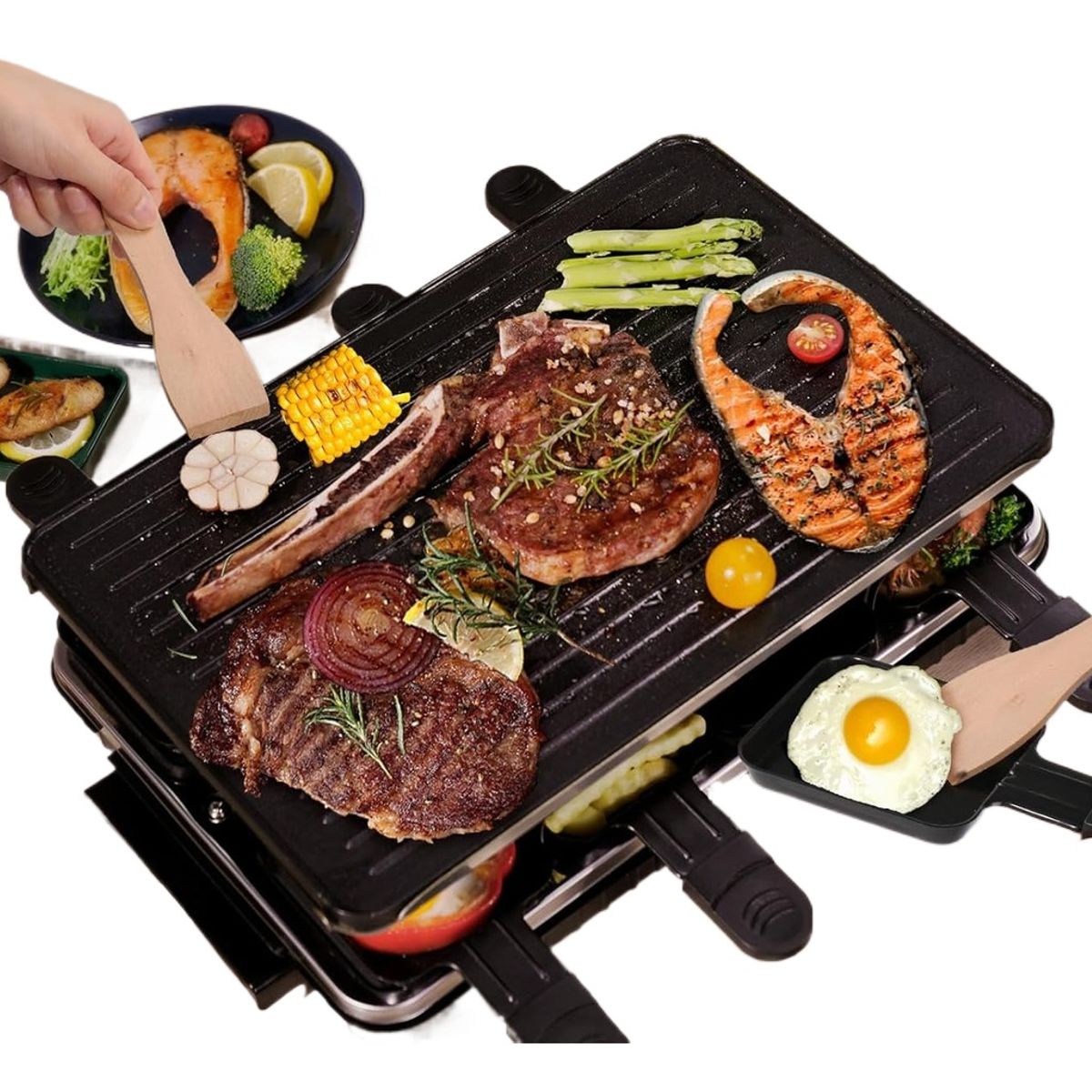 METEX - Raclette Eléctrica 2 En 1 Sin Humo 8 Personas 1500w Negro