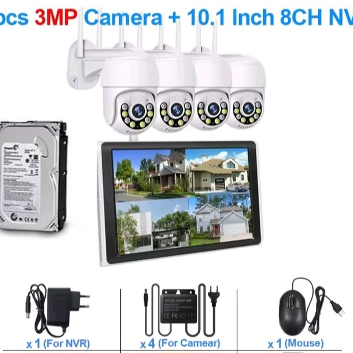 ARTIHOGAR - Kit 4 Camaras  Seguridad Inalambricas FHD Audio con Pantalla LCD + Disco 1 Tera