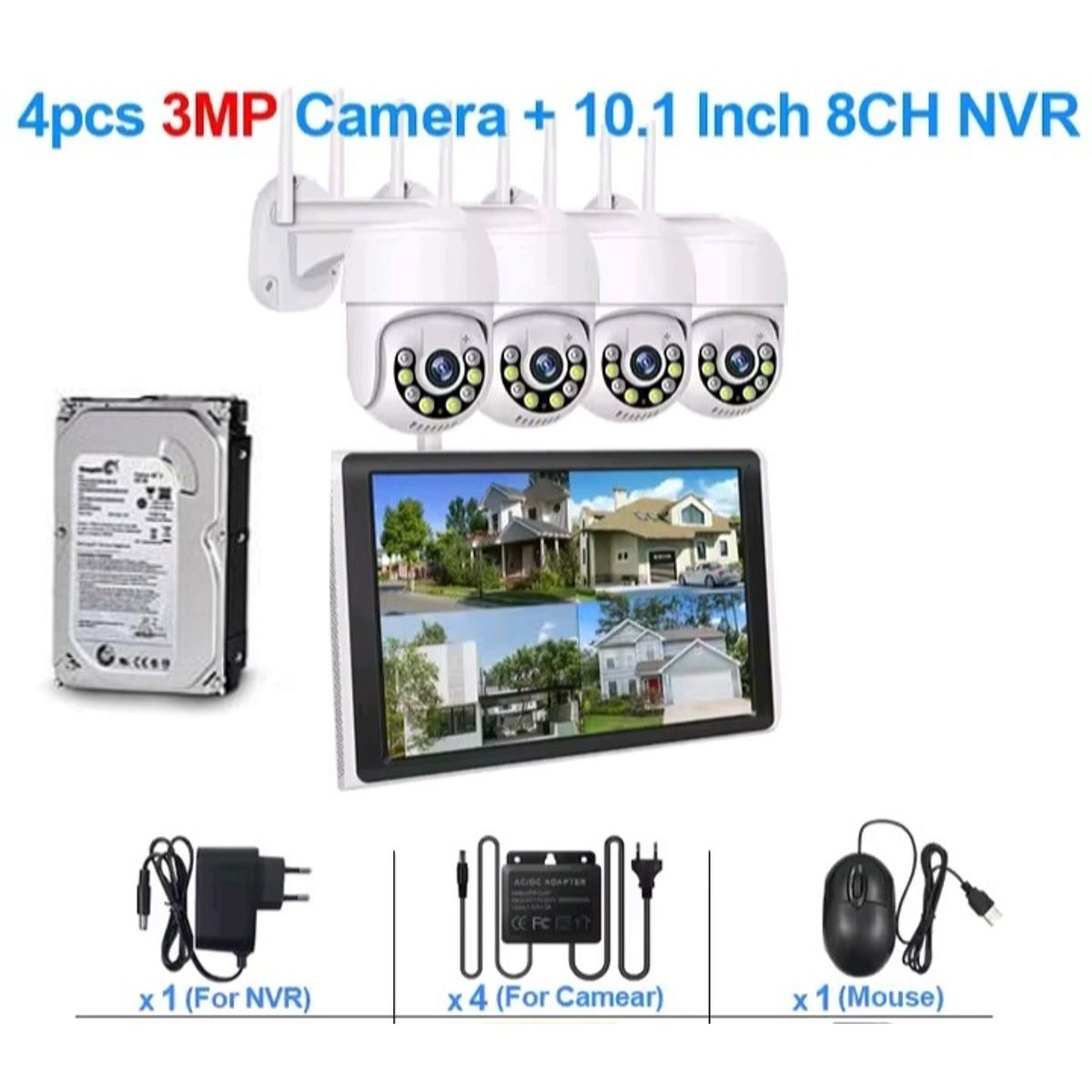 ARTIHOGAR - Kit 4 Camaras  Seguridad Inalambricas FHD Audio con Pantalla LCD + Disco 1 Tera