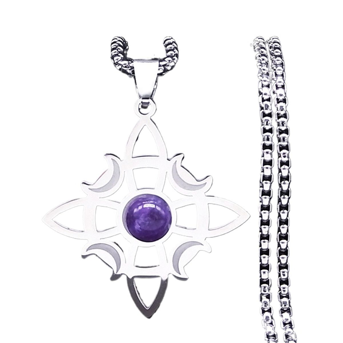 TIOZONEY - Colgante Nudo  Bruja de Cristal Morado en Cadena  Plata 35mm
