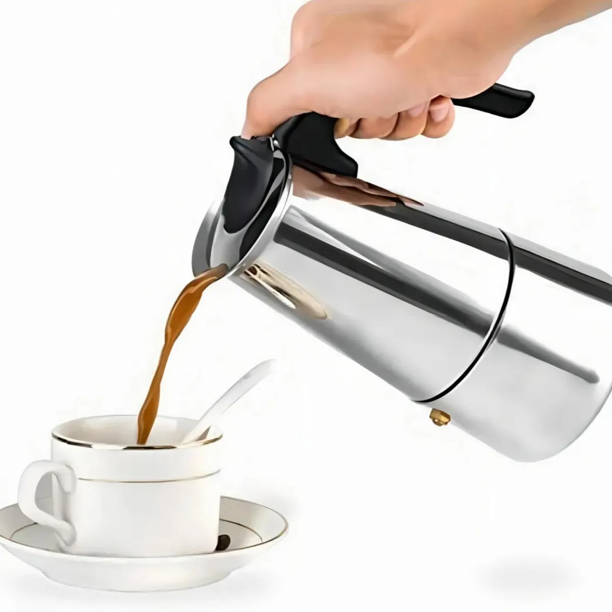 ATURE - Cafetera Mocha De 450 Ml 9 Tazas Acero Inoxidable Plateado
