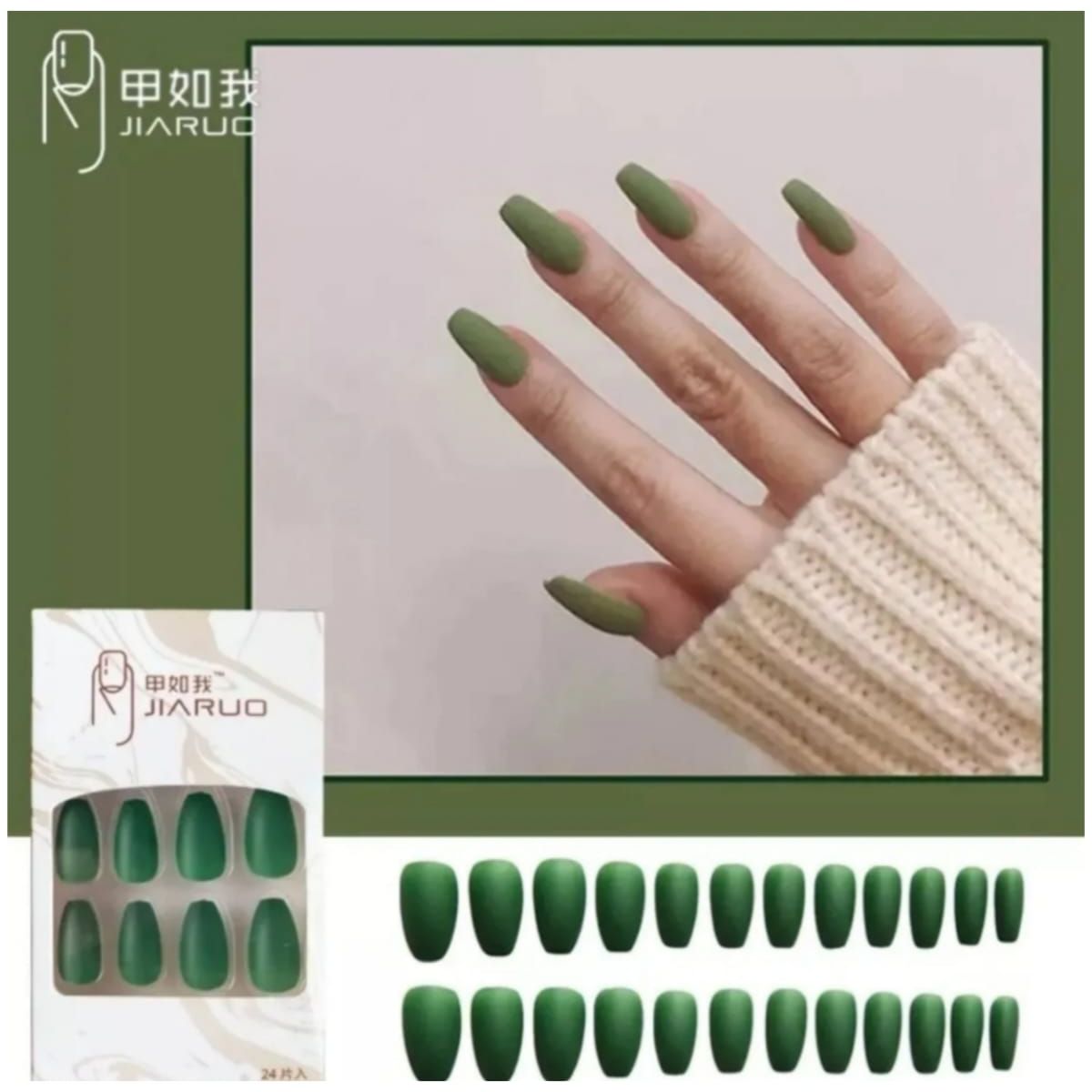 GENERICO - Uñas Press On Manicura Kit Uñas Postizas Color Verde Oscuro6