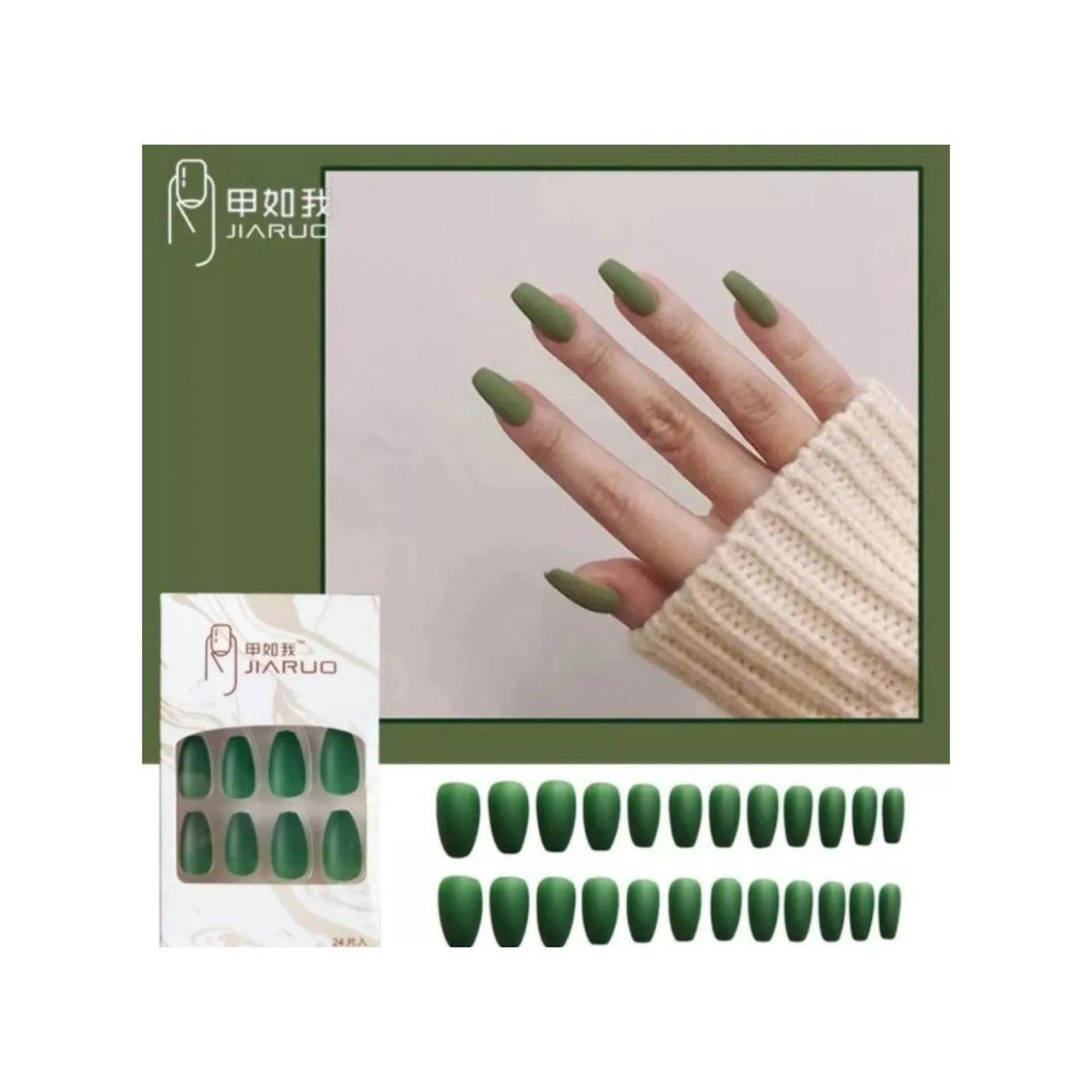 GENERICO - Uñas Press On Manicura Kit Uñas Postizas Color Verde Oscuro6