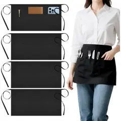 KUANGYE - 4pcs Mandil Delantal Para Chef Meseros Barbería Negro