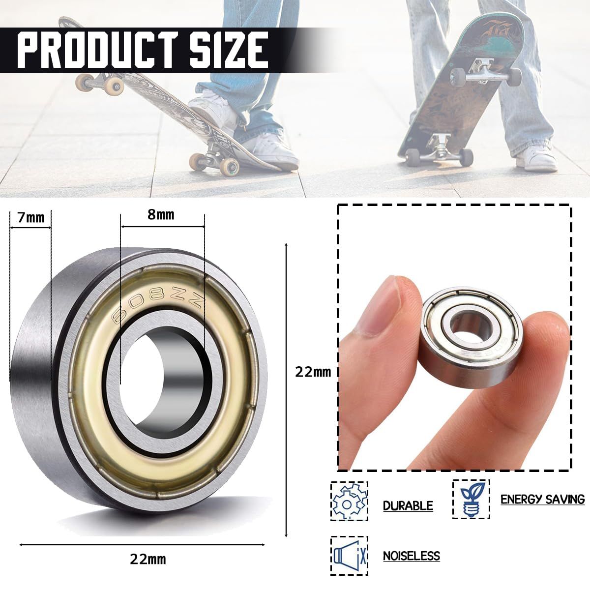 KUANGYE - Rodamientos 608zz Set De 8 Unidades Skate Spinner Cnc