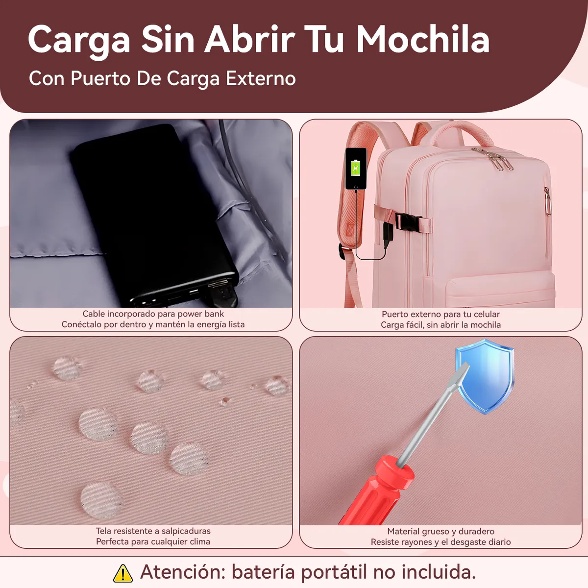 VIDITA - Mochila de Viaje Impermeable con Compartimento para Zapatos y Puerto USB para Notebook 16”