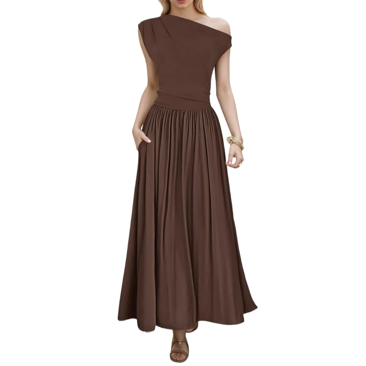 GIOIO - Vestido Mujer Casual Versátil y Cómodo Marrón