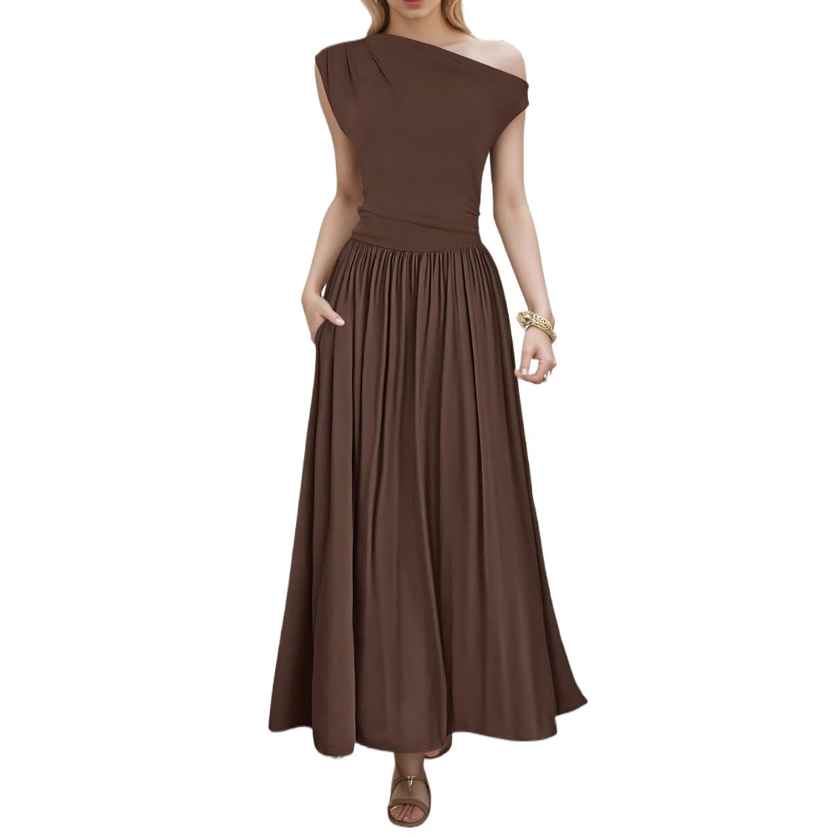 GIOIO - Vestido Mujer Casual Versátil y Cómodo Marrón