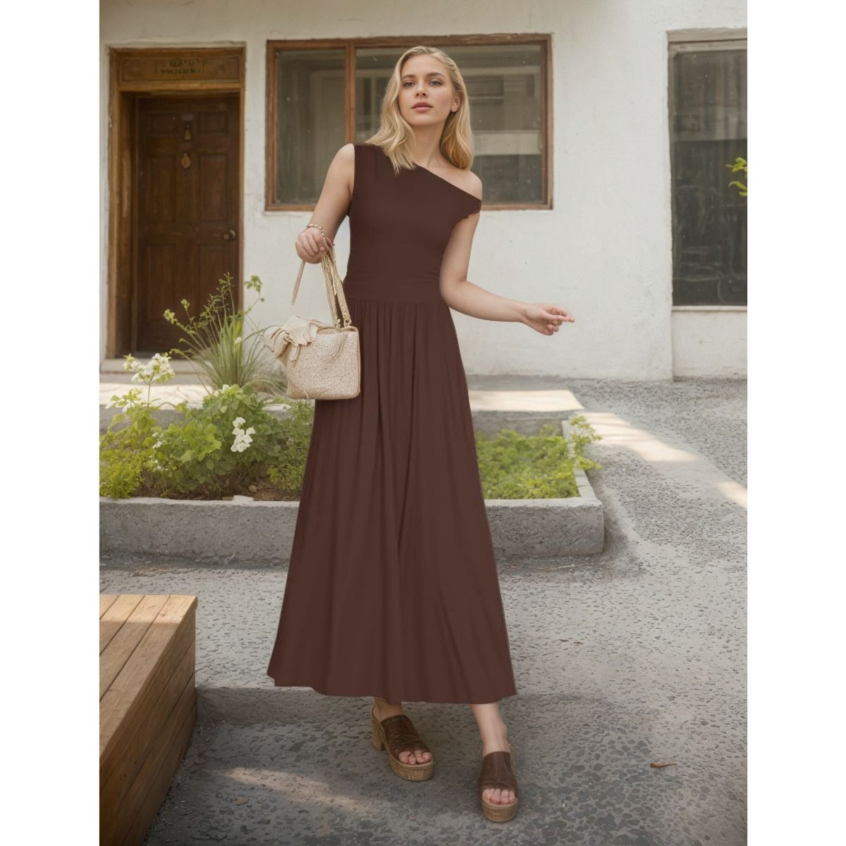 GIOIO - Vestido Mujer Casual Versátil y Cómodo Marrón