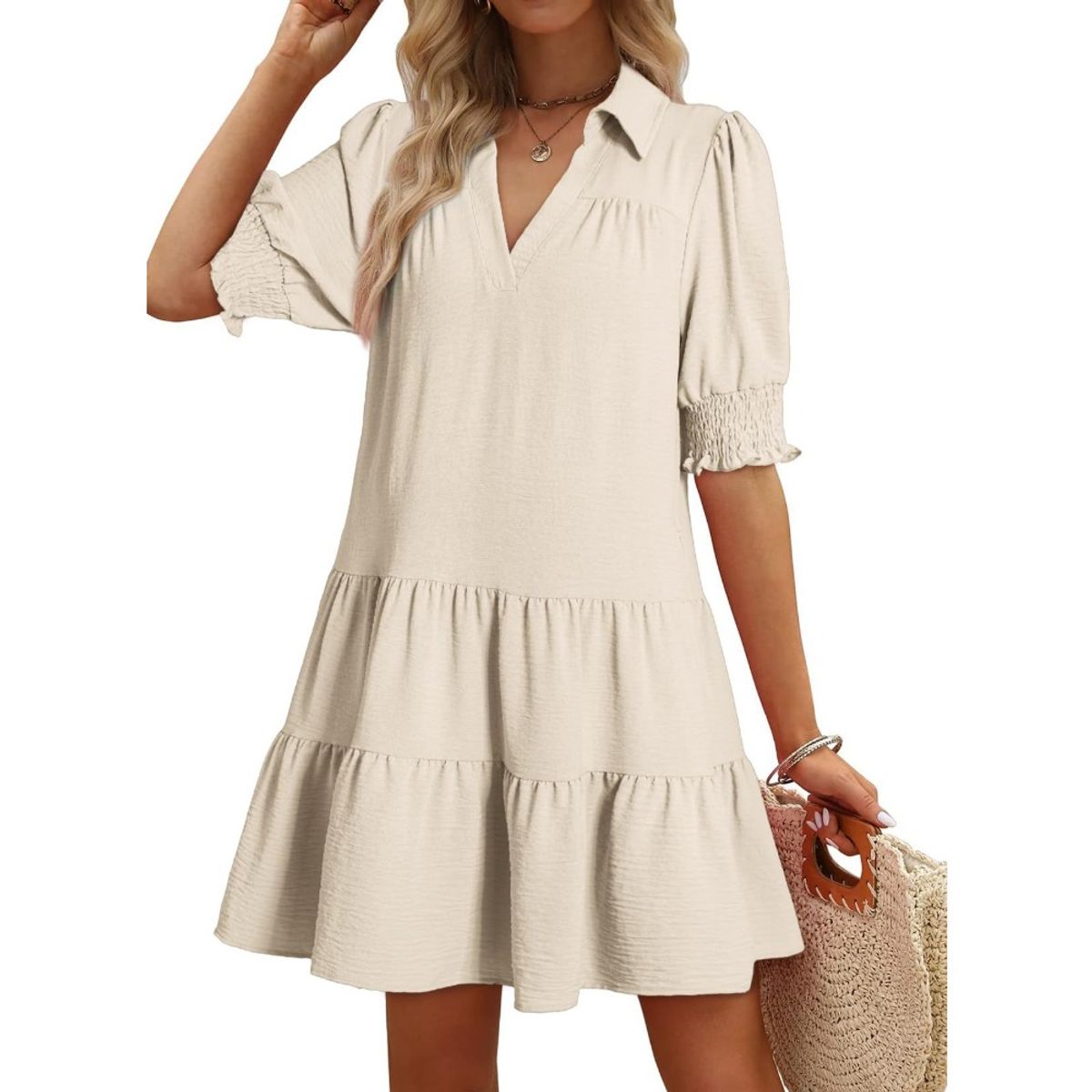 GIOIO - Vestido Mujer Casual Versátil y Cómodo Beige