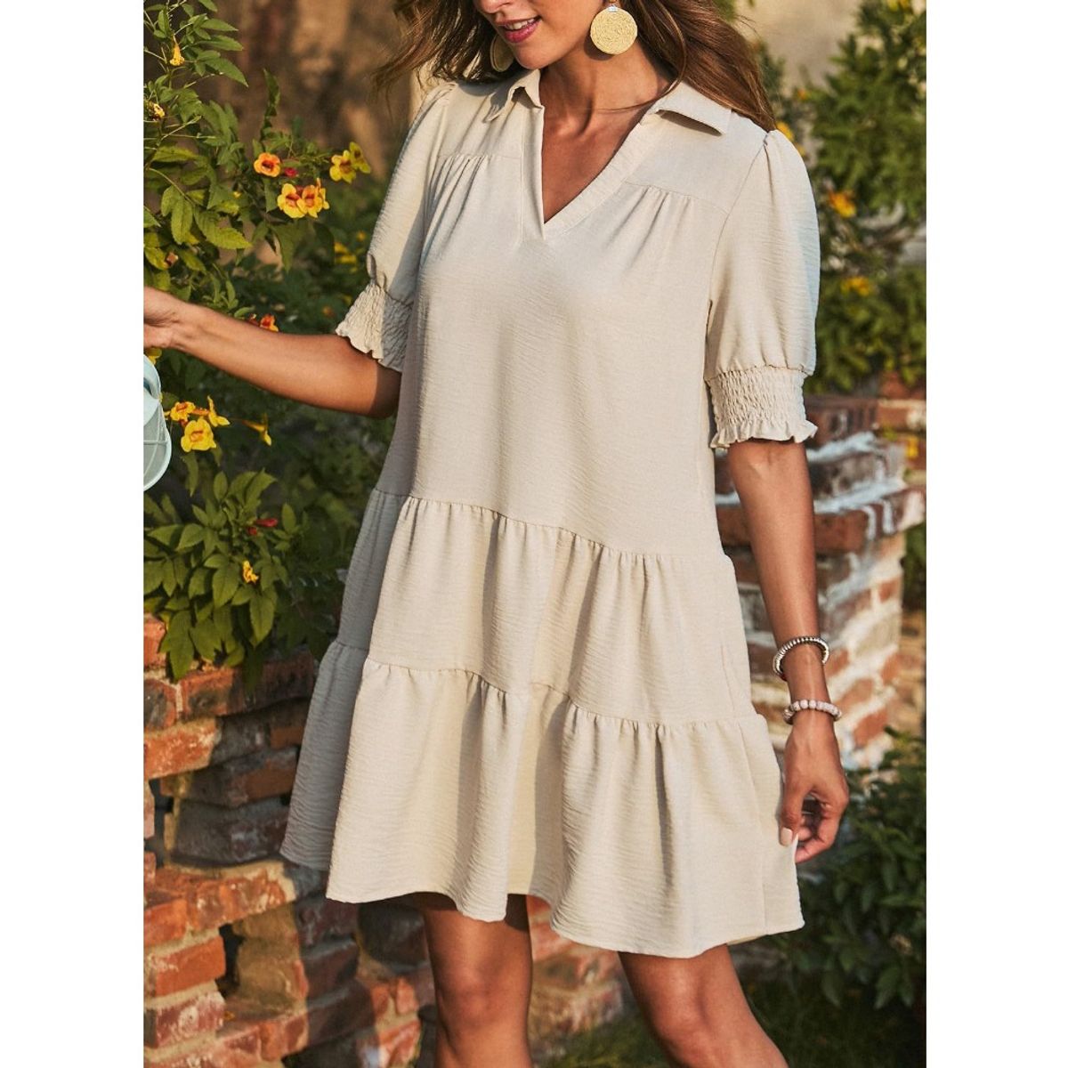GIOIO - Vestido Mujer Casual Versátil y Cómodo Beige
