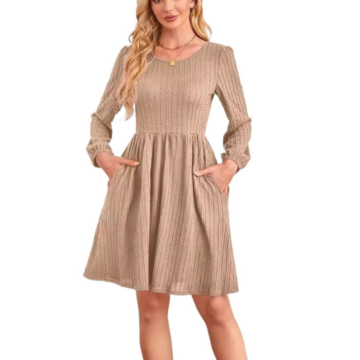 GIOIO - Vestido Mujer Casual Versátil y Cómodo Beige