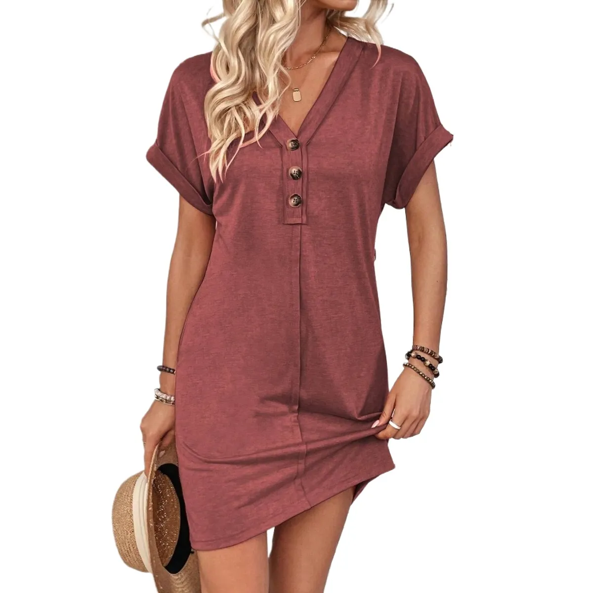 GIOIO - Vestido Mujer Casual Versátil y Cómodo Rojo