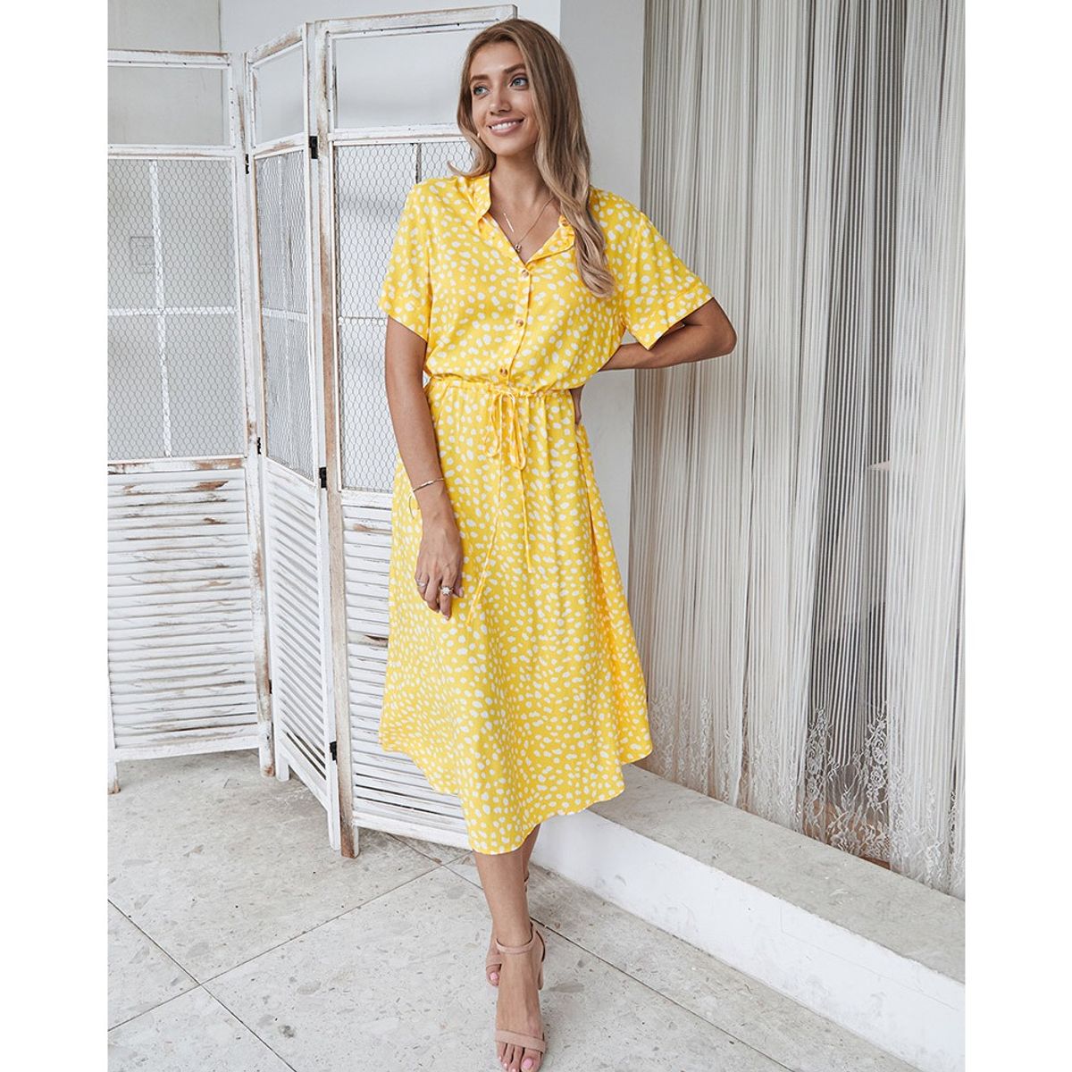 GIOIO - Vestido Mujer Casual Versátil y Cómodo Amarillo