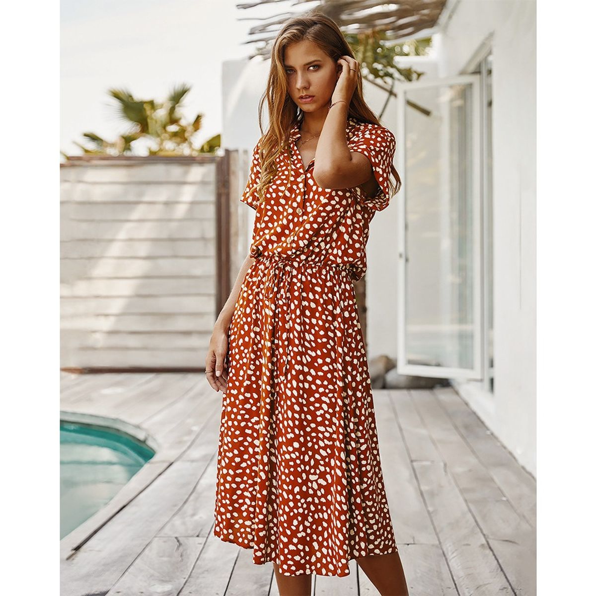 GIOIO - Vestido Mujer Casual Versátil y Cómodo Rojo