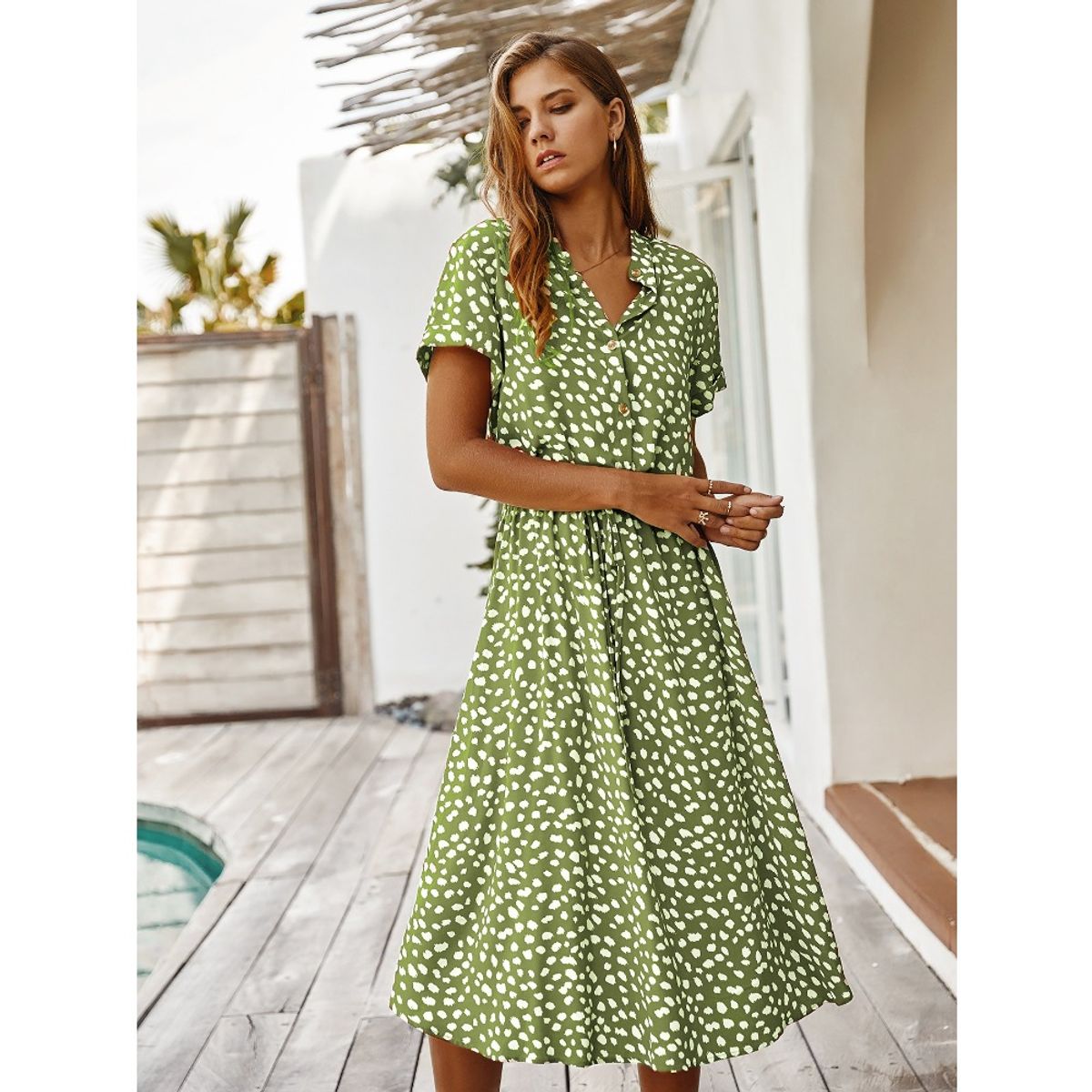 GIOIO - Vestido Mujer Casual Versátil y Cómodo Verde