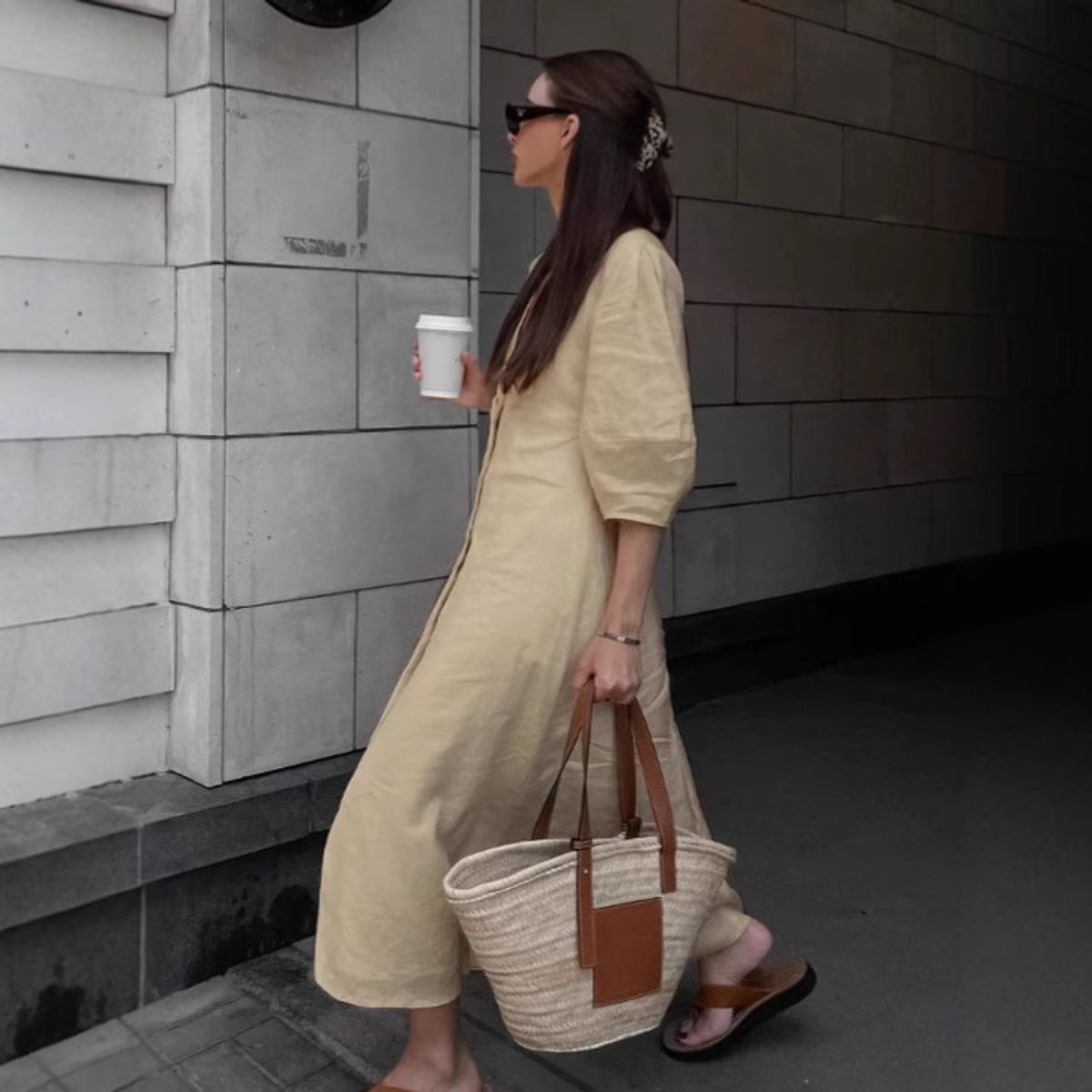 GIOIO - Vestido Mujer Casual Versátil y Cómodo Beige