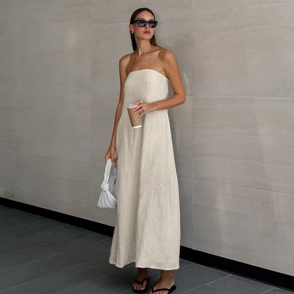 GIOIO - Vestido Mujer Casual Versátil y Cómodo Beige