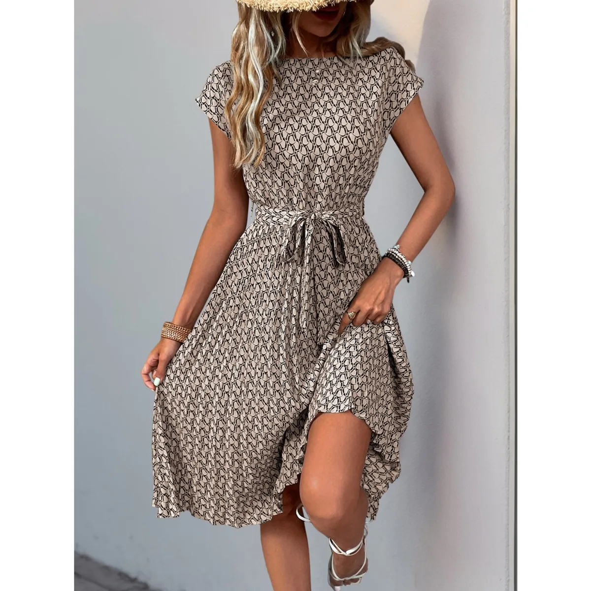 GIOIO - Vestido Mujer Casual Versátil y Cómodo Beige