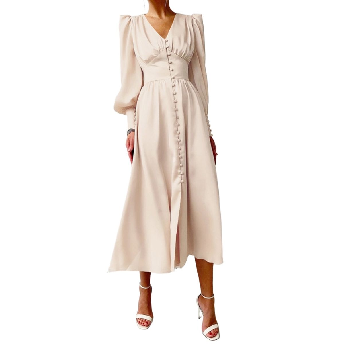 GIOIO - Vestido Mujer Casual Versátil y Cómodo Beige