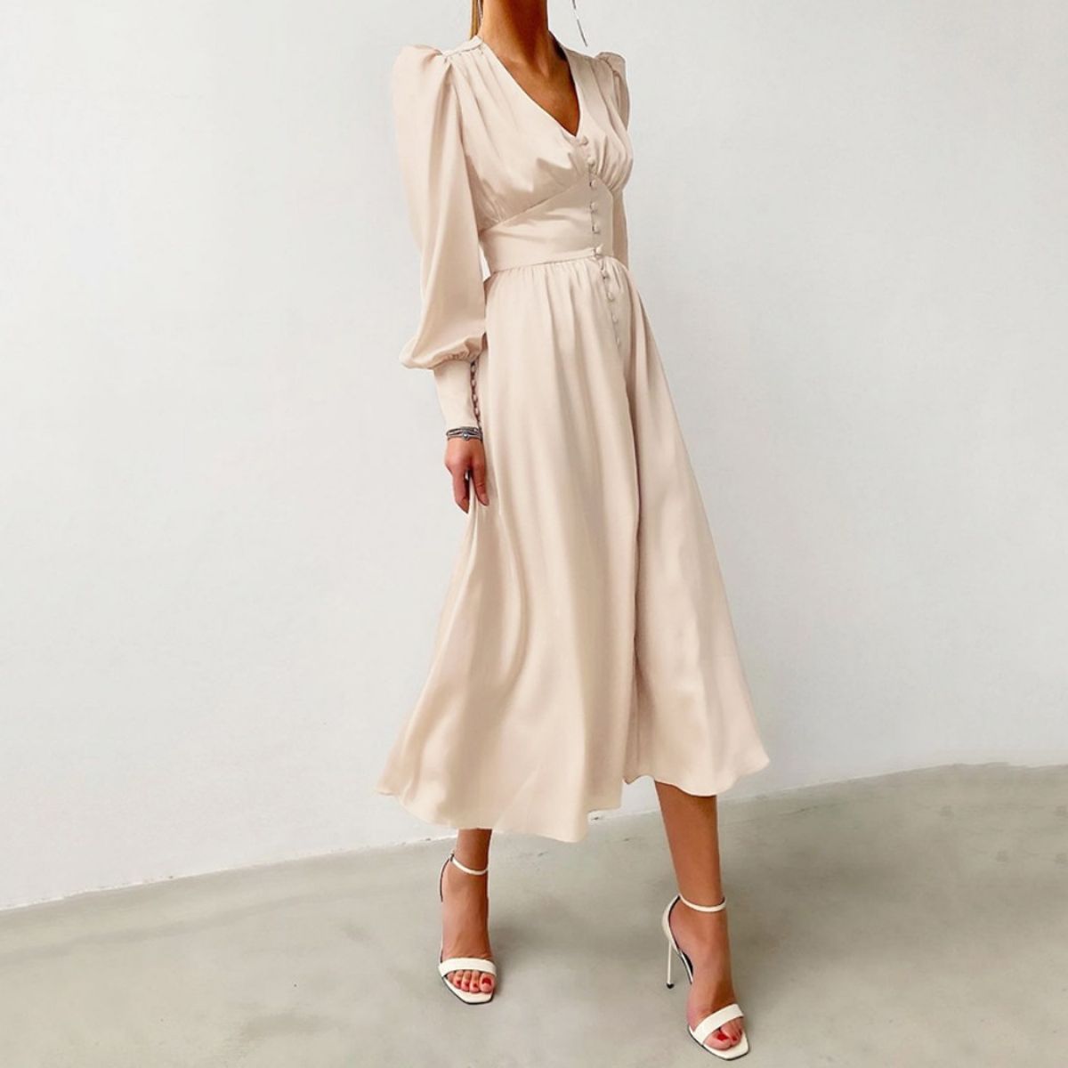 GIOIO - Vestido Mujer Casual Versátil y Cómodo Beige