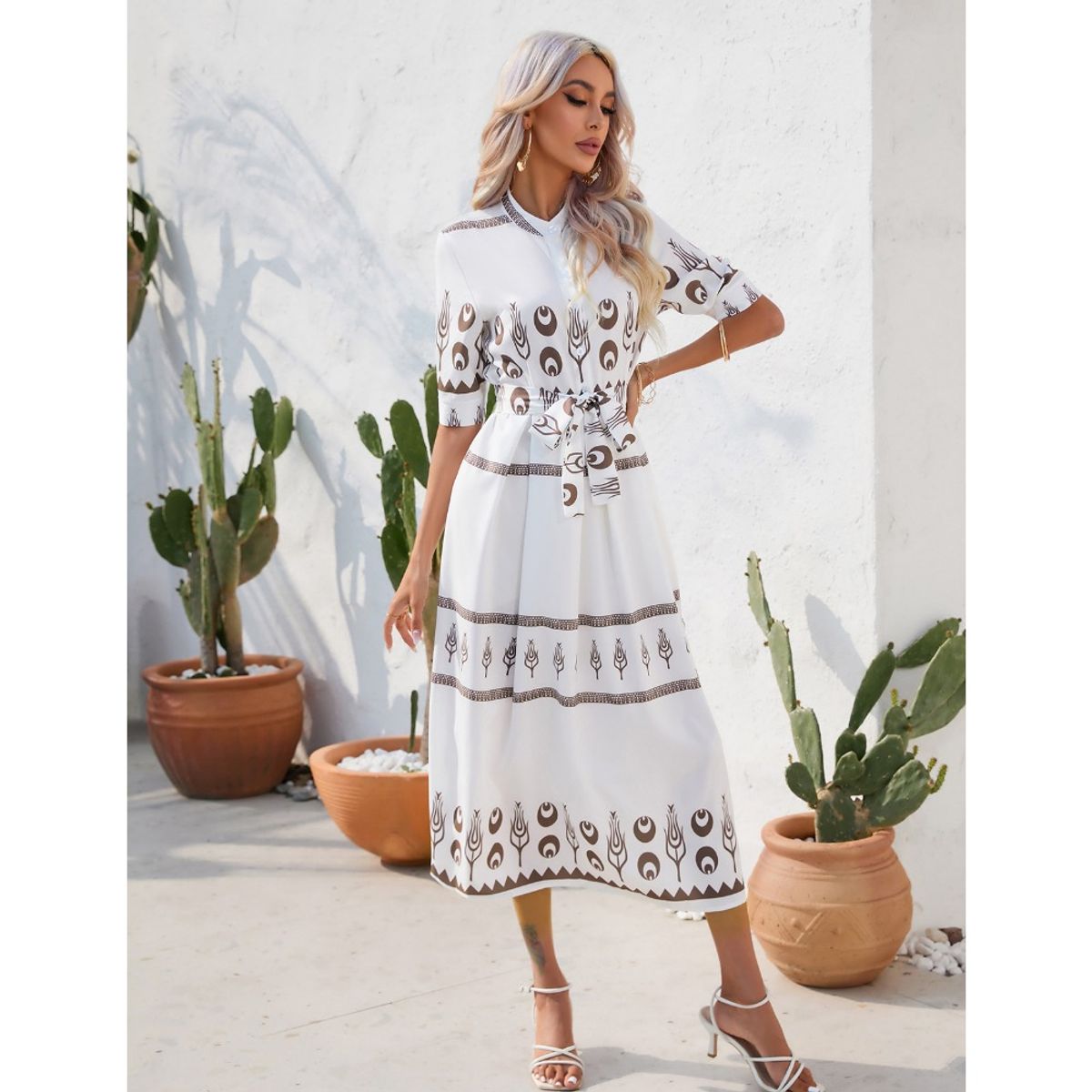 GIOIO - Vestido Mujer Casual Versátil y Cómodo Blanco