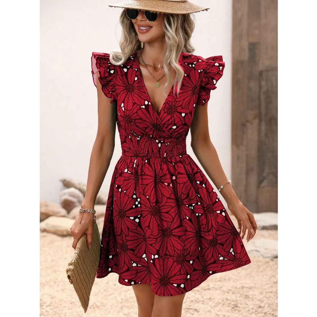 GIOIO - Vestido Mujer Casual Versátil y Cómodo Rojo