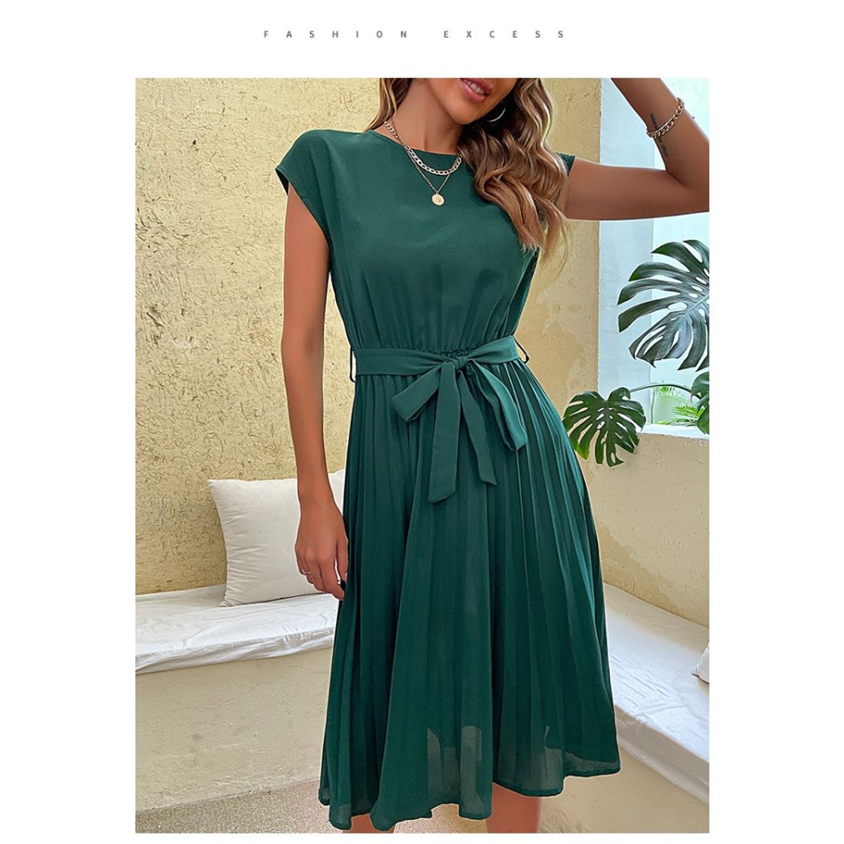 GIOIO - Vestido Mujer Casual Versátil y Cómodo Verde