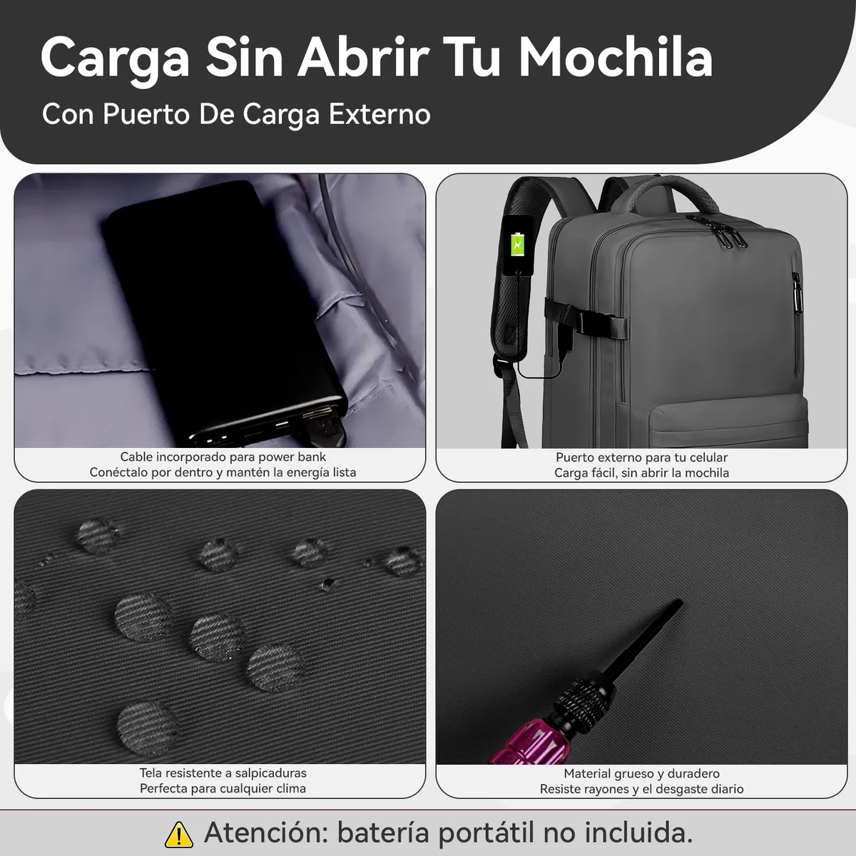 VIDITA - Mochila de Viaje Impermeable con Compartimento para Zapatos y Puerto USB para Notebook 16”