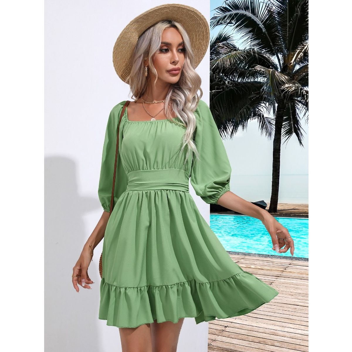 GIOIO - Vestido Mujer Casual Versátil y Cómodo Verde